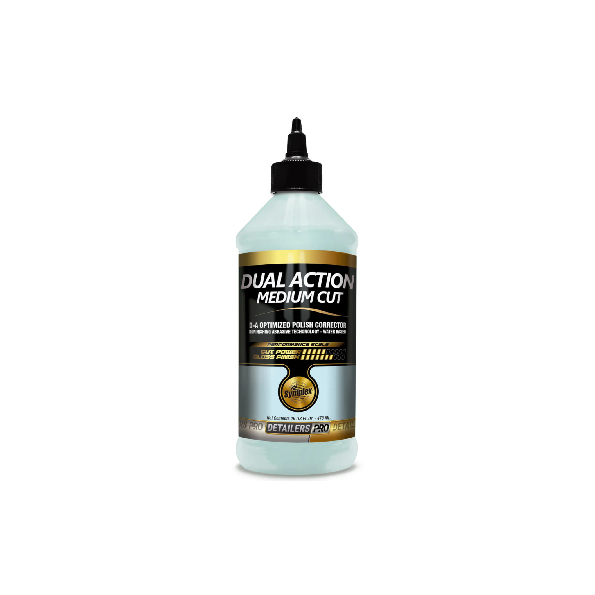 Symplex Dual Action Medium Cut polish for dual action machines, removing moderate defects while refining paint finish.