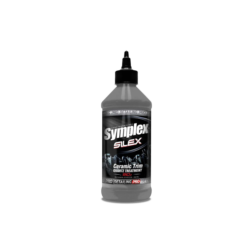 Bottle of Symplex Silex Trim, a product designed to restore and protect vehicle exterior trim surfaces.