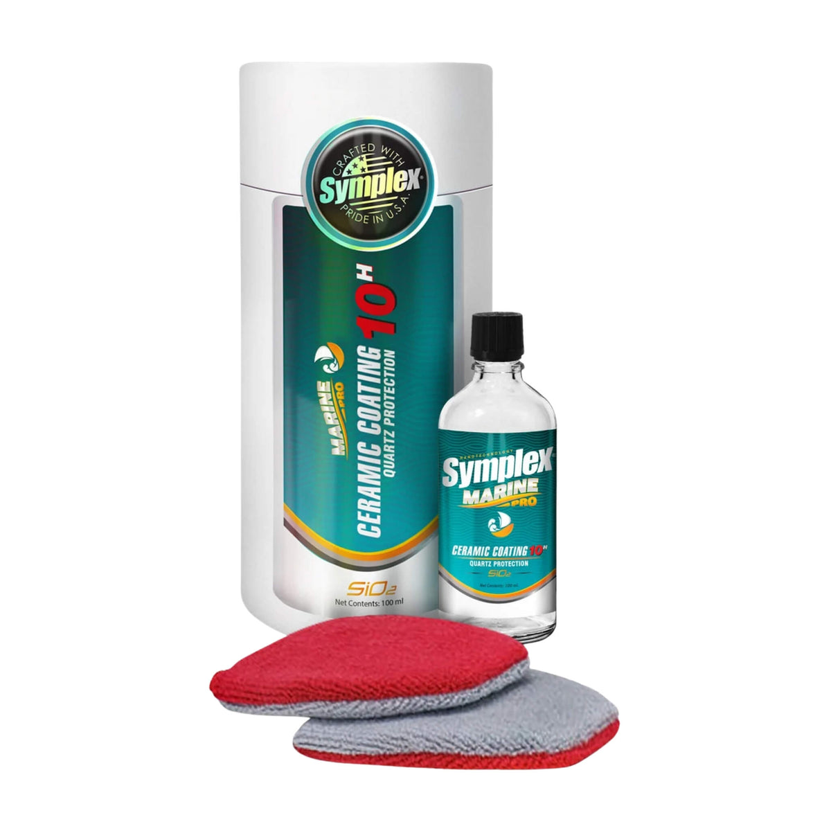 Symplex Marine Pro Ceramic Coating 10H 100mL for marine gel-coat and painted boat surfaces, with UV and saltwater protection.