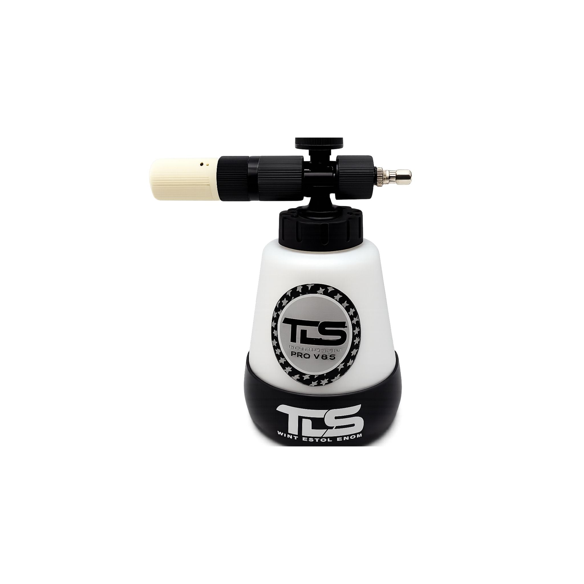 Foam cannon with TLS logo on a white background