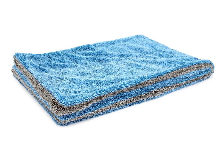 20x30" Blue/Gray Dreadnought Microfiber Car Drying Towel with high absorbency and soft, lint-free finish.