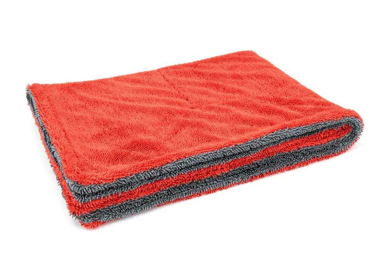 20x30" Red/Gray Dreadnought Microfiber Car Drying Towel with high absorbency and soft, lint-free finish.