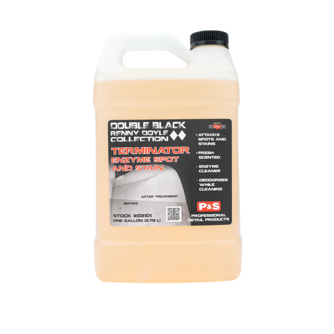 Container of P&S Terminator, an enzyme-based cleaner that breaks down spots and stains.
