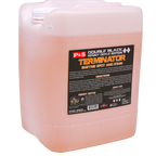 Five-gallon container of P&S Terminator, step one in the P&S three-step carpet cleaning system.