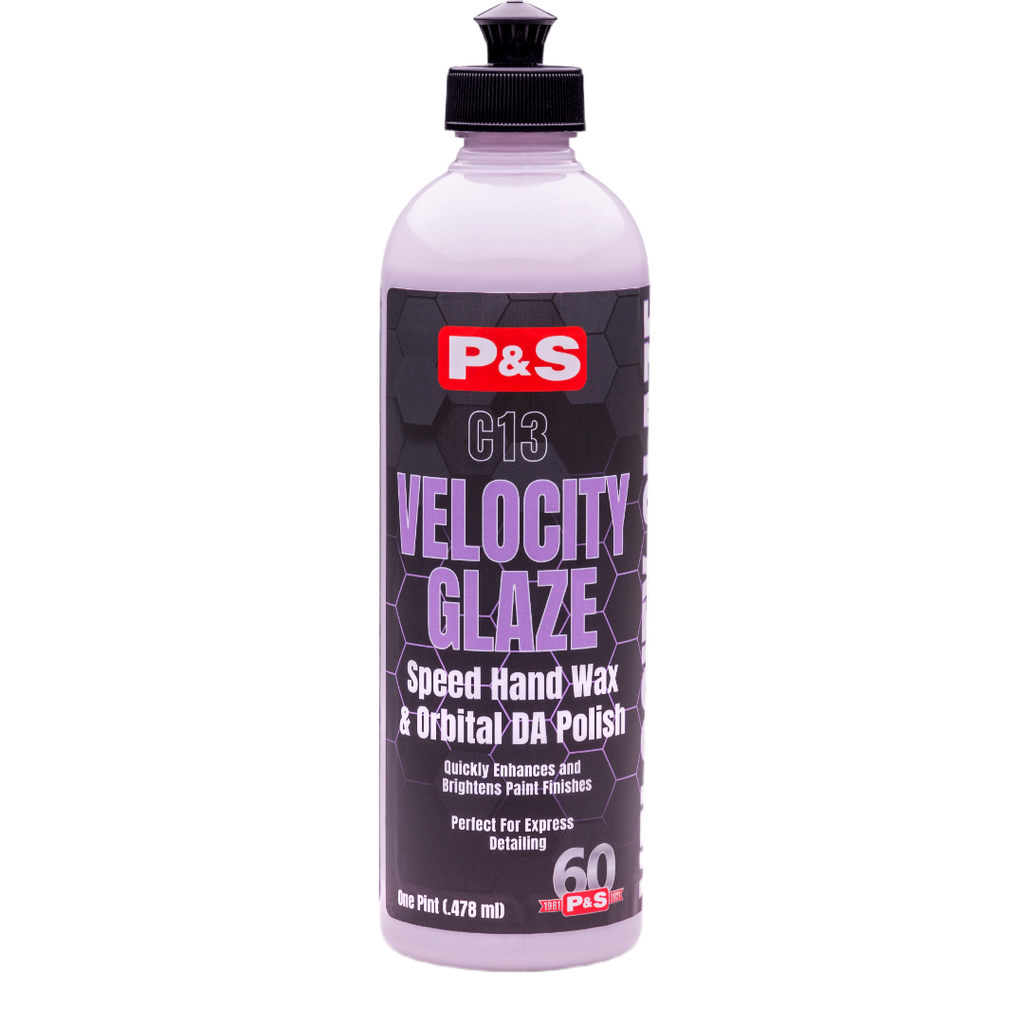16 oz bottle of P&S Velocity Glaze, a moist wax designed to enhance dark paint and hard-to-wax finishes.