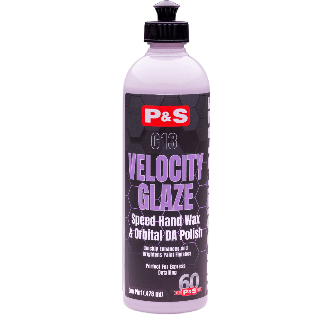 16 oz bottle of P&S Velocity Glaze, a moist wax designed to enhance dark paint and hard-to-wax finishes.