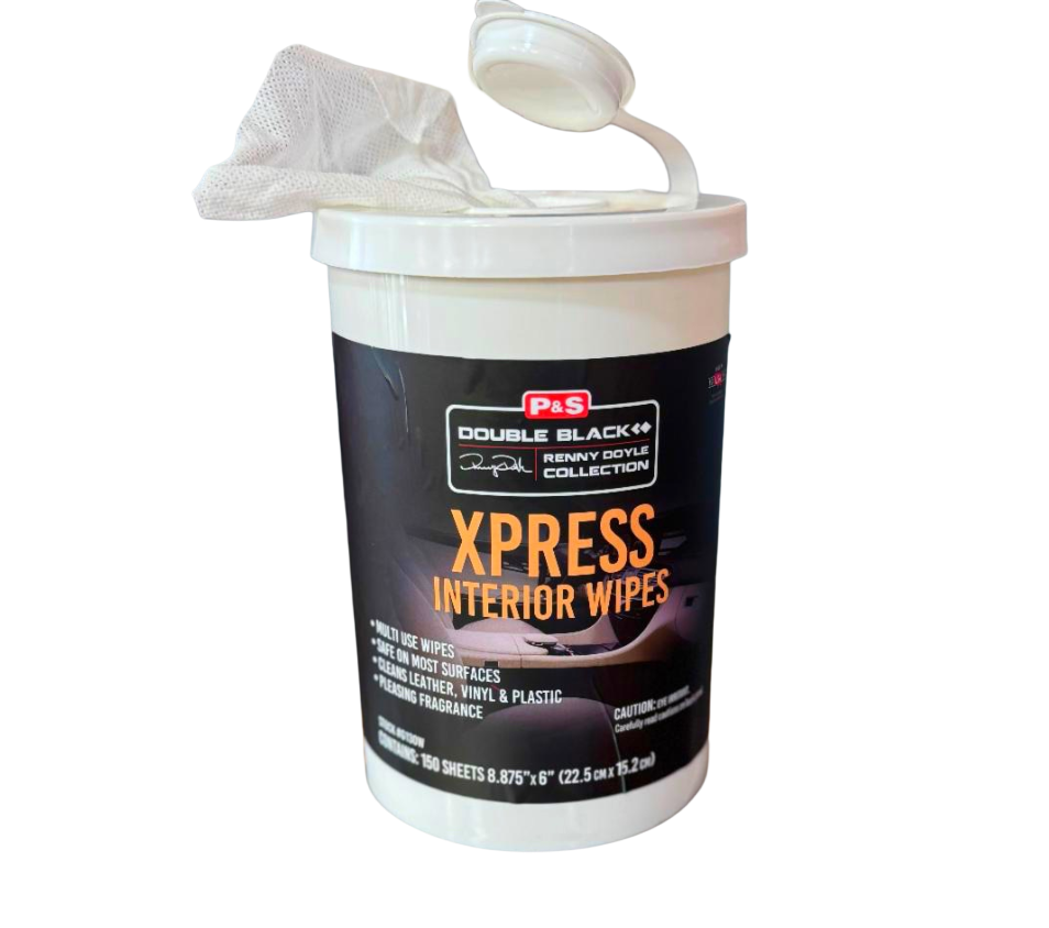 Tub of P&S Xpress Interior Wipes for quick, efficient cleaning of multiple surfaces inside and outside without risk of damage.