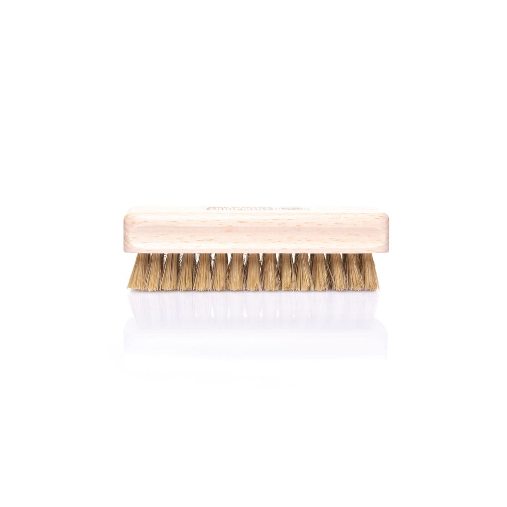 Work Stuff Handy Leather Brush with soft bristles designed for safe, effective cleaning of leather surfaces.