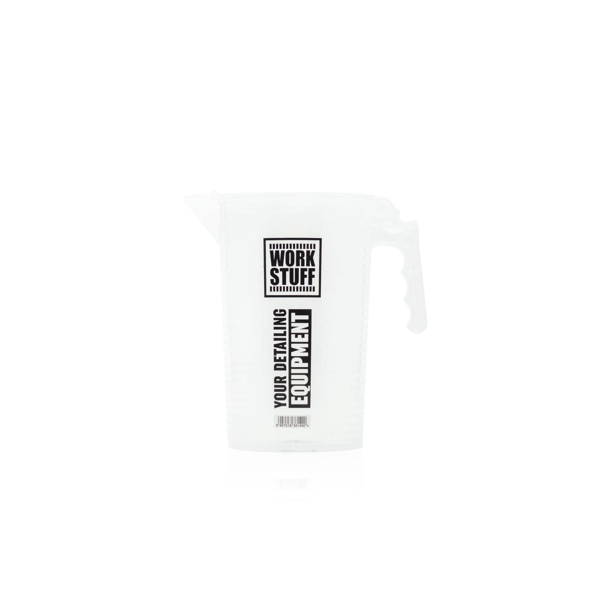 Work Stuff 1L Measuring Cup with clear volume markings, used for precise dilution of detailing products.