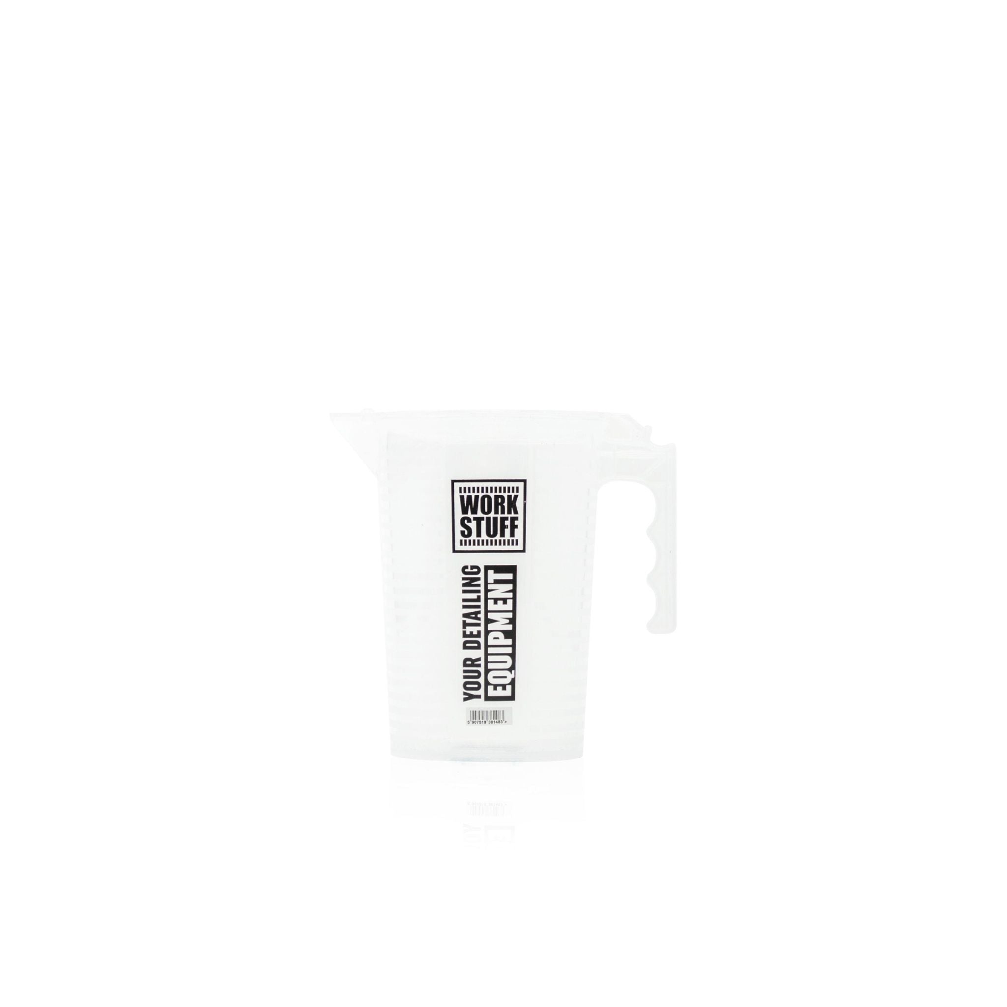 Work Stuff 500ml Measuring Cup with clear volume markings, used for precise dilution of detailing products.