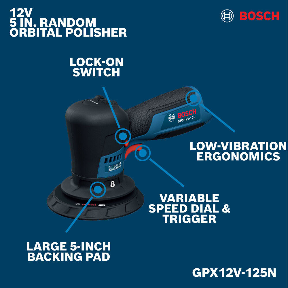 Bosch 12V 5 Inch Random Orbital Polisher (Bare Tool)