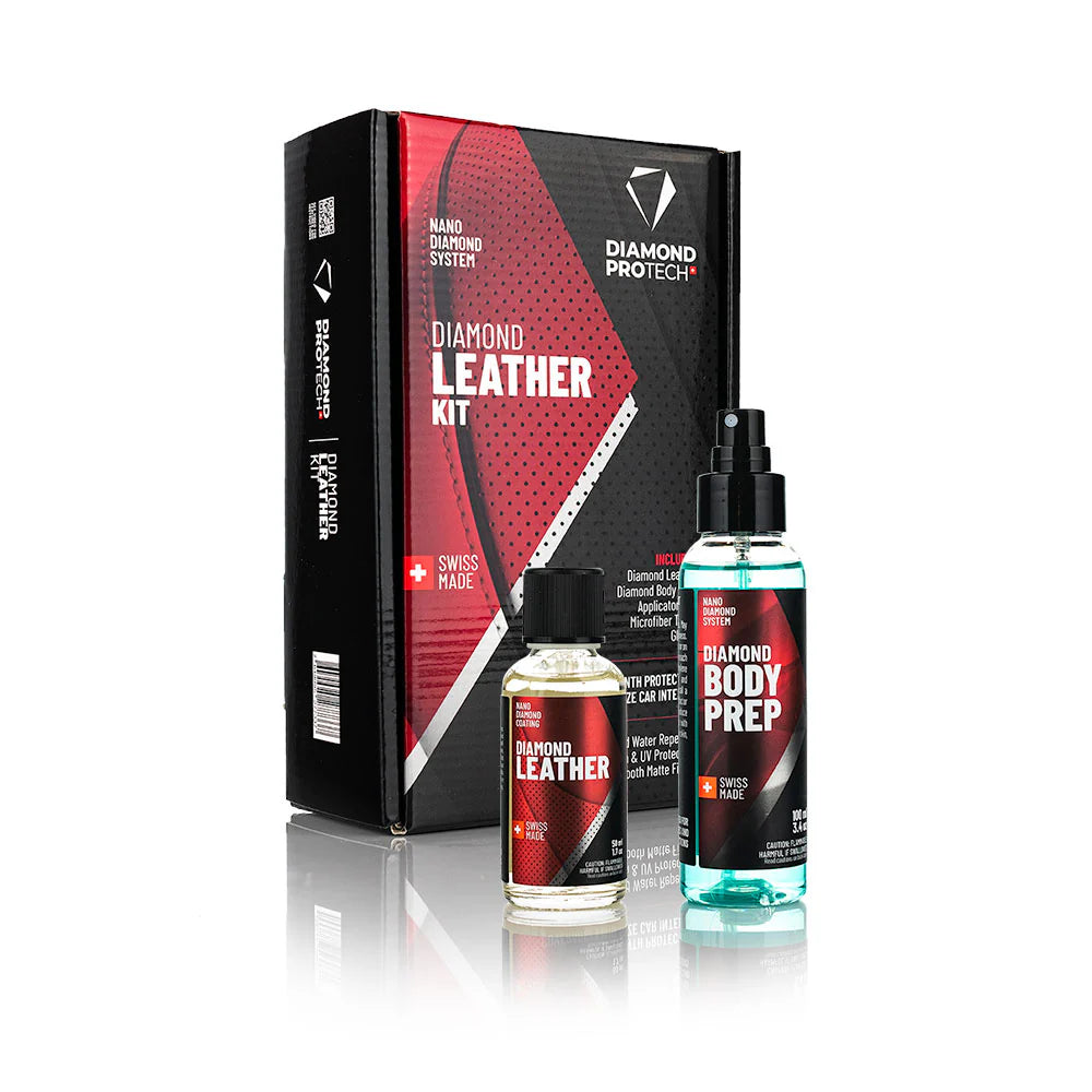 Diamond ProTech Diamond Leather Kit shown with included Diamond Body Prep and Diamond Leather coating.