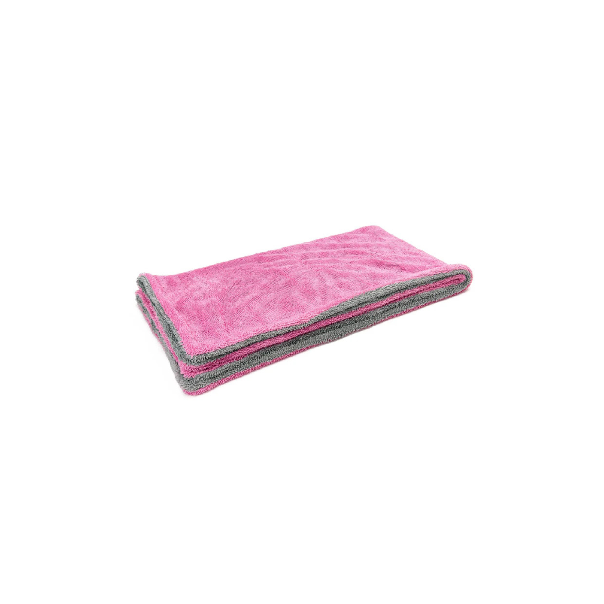 20"x40" Pink/Gray Autofiber Dreadnought XL Microfiber Drying Towel with ultra-absorbent twisted loop design for fast drying.