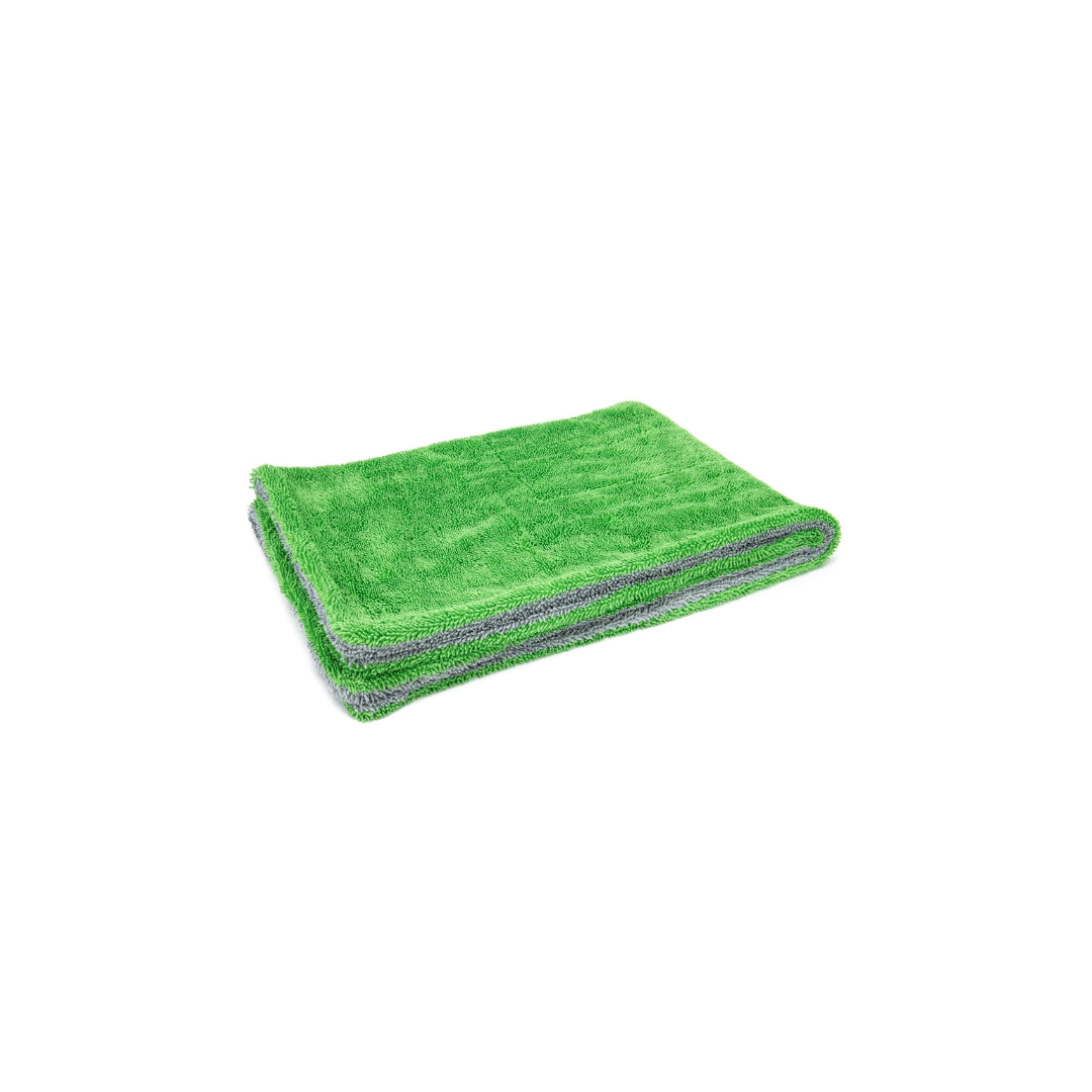 20x30" Green/Gray Dreadnought Microfiber Car Drying Towel with high absorbency and soft, lint-free finish.