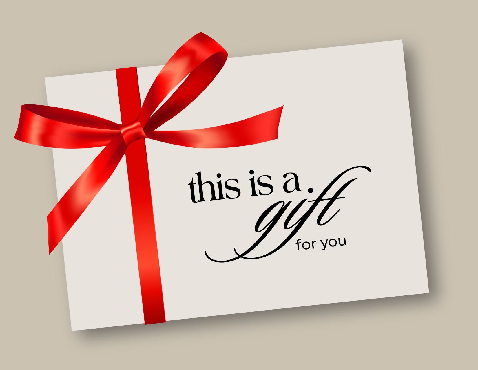 White letter with red bow, stating gift for you with background