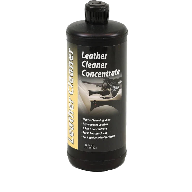32 oz black bottle of P&S Leather Cleaner Concentrate for rejuvenating leather, vinyl, and plastic surfaces.