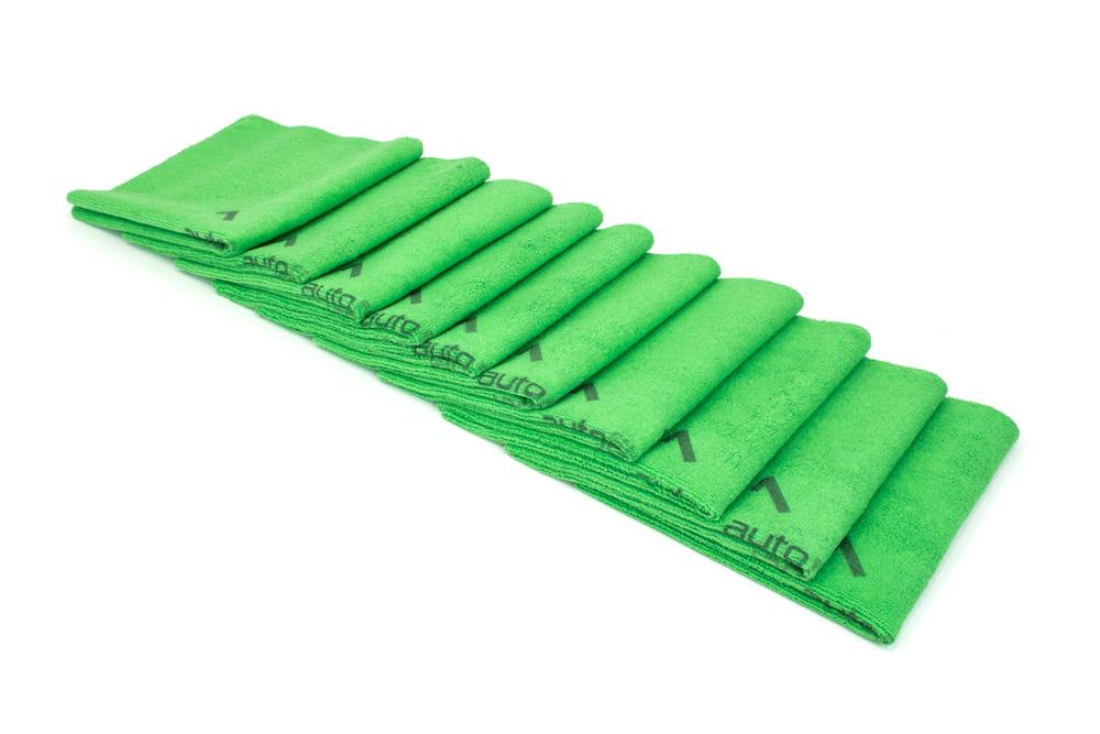 Green AutoFiber Quadrant Wipe Microfiber Towels, 10-pack, with numbered quadrants for coating application and leveling.