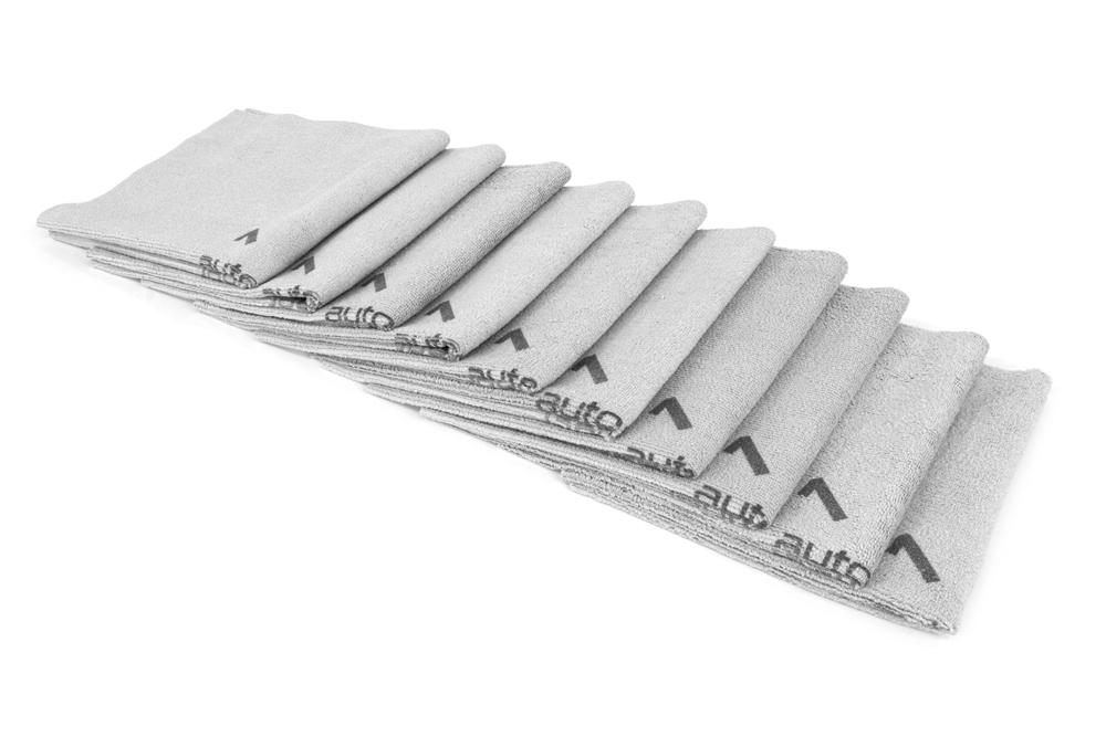 Gray AutoFiber Quadrant Wipe Microfiber Towels, 10-pack, with numbered quadrants for coating application and leveling.