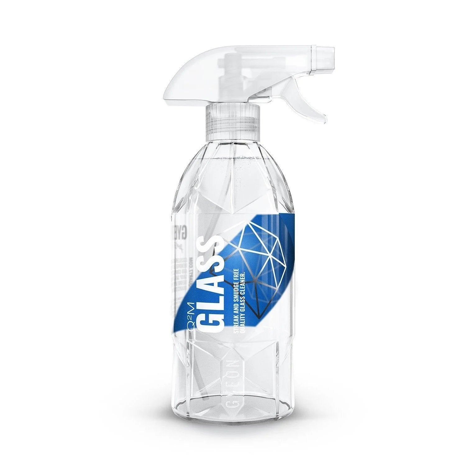 500mL bottle of GYEON Q²M Glass for streak-free cleaning of automotive windows and glass surfaces.