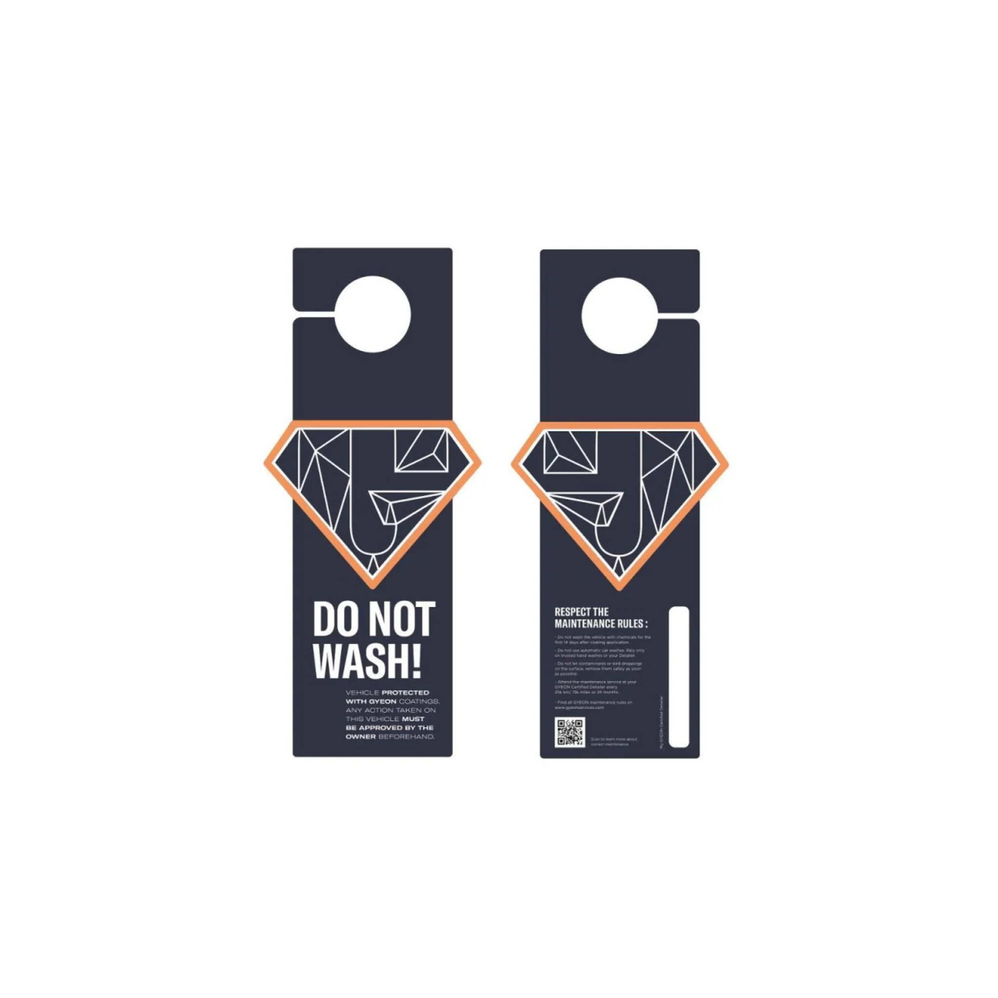 Gyeon Do Not Wash Mirror Hanger used to mark vehicles that should not be washed during service or detailing.