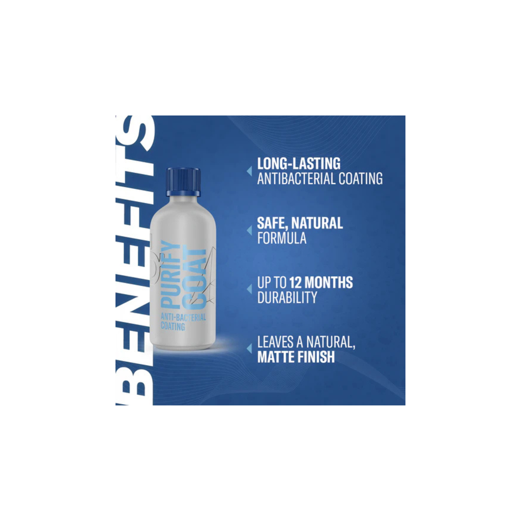 GYEON Q² Purify Coat bottle with product highlights like antibacterial protection and up to 12 months of durability.