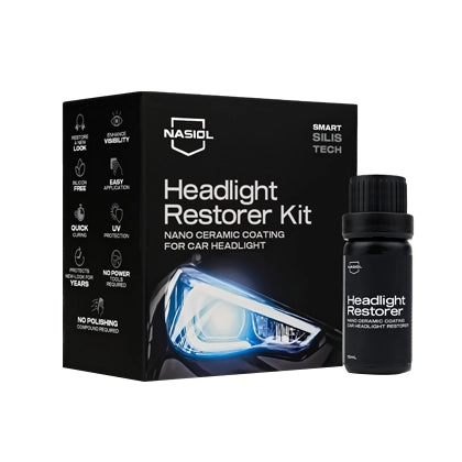 Nasiol Headlight Restorer Kit for restoring clarity to foggy headlights and protecting them with a durable nano coating.