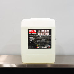 5 gallon jug of P&S Aluminum Brightener for cleaning and restoring aluminum on vehicles and trailers.