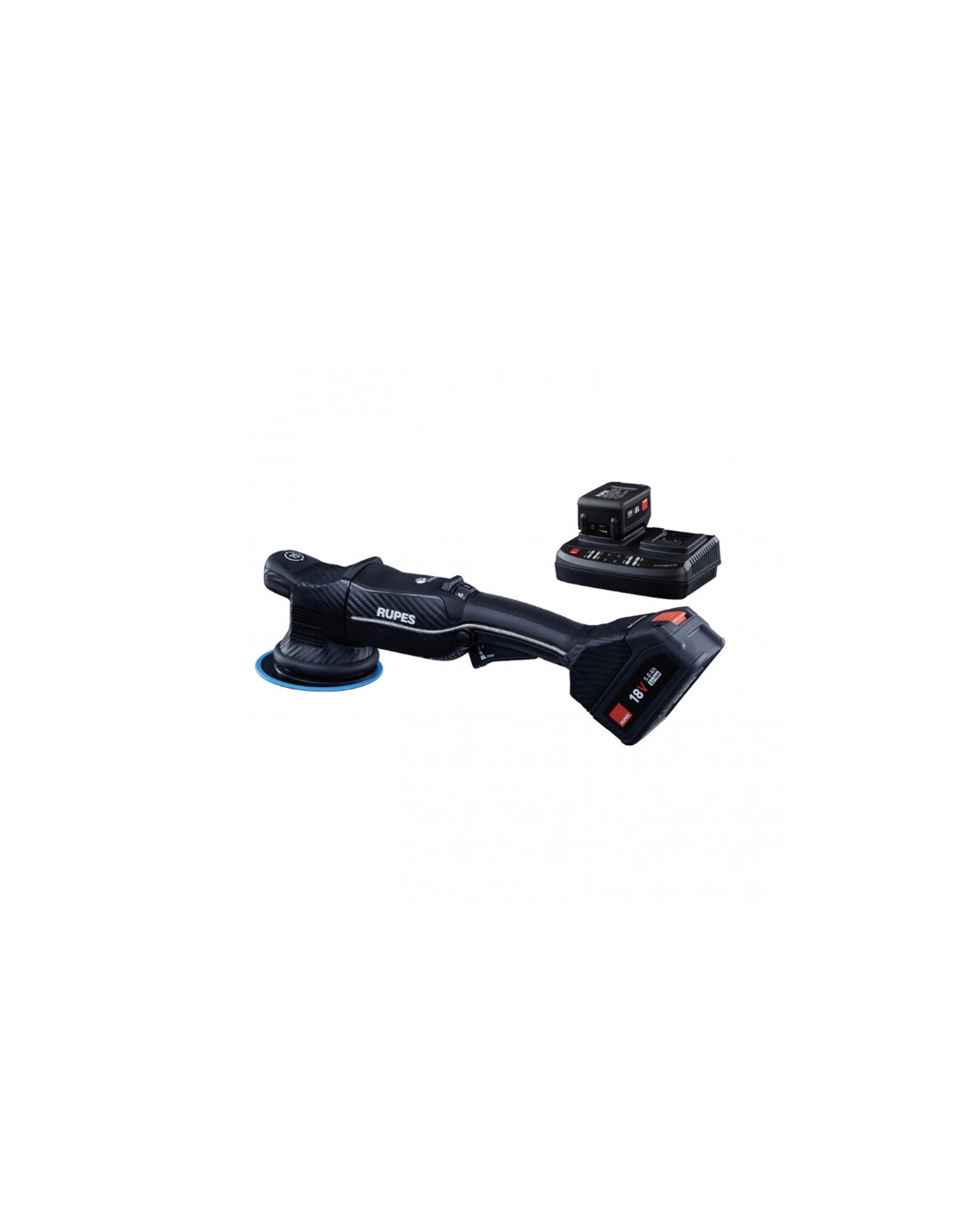 RUPES BigFoot HLR15 iBRID Standard Kit shown with included charger and batteries.