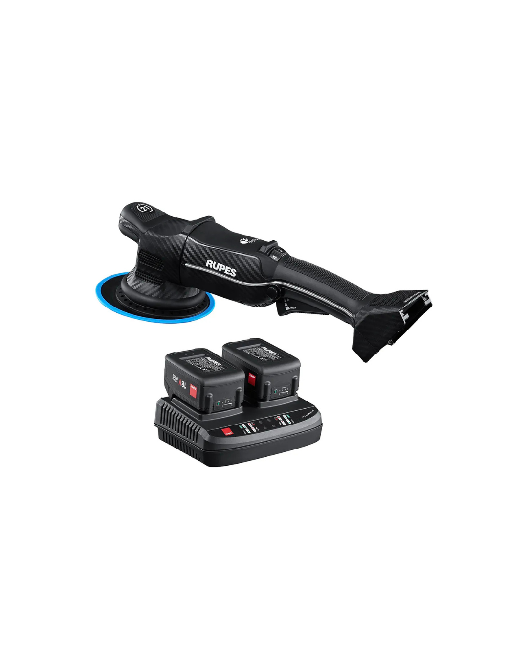 RUPES Bigfoot HLR21 iBRID Standard Kit shown with included batteries and charger.