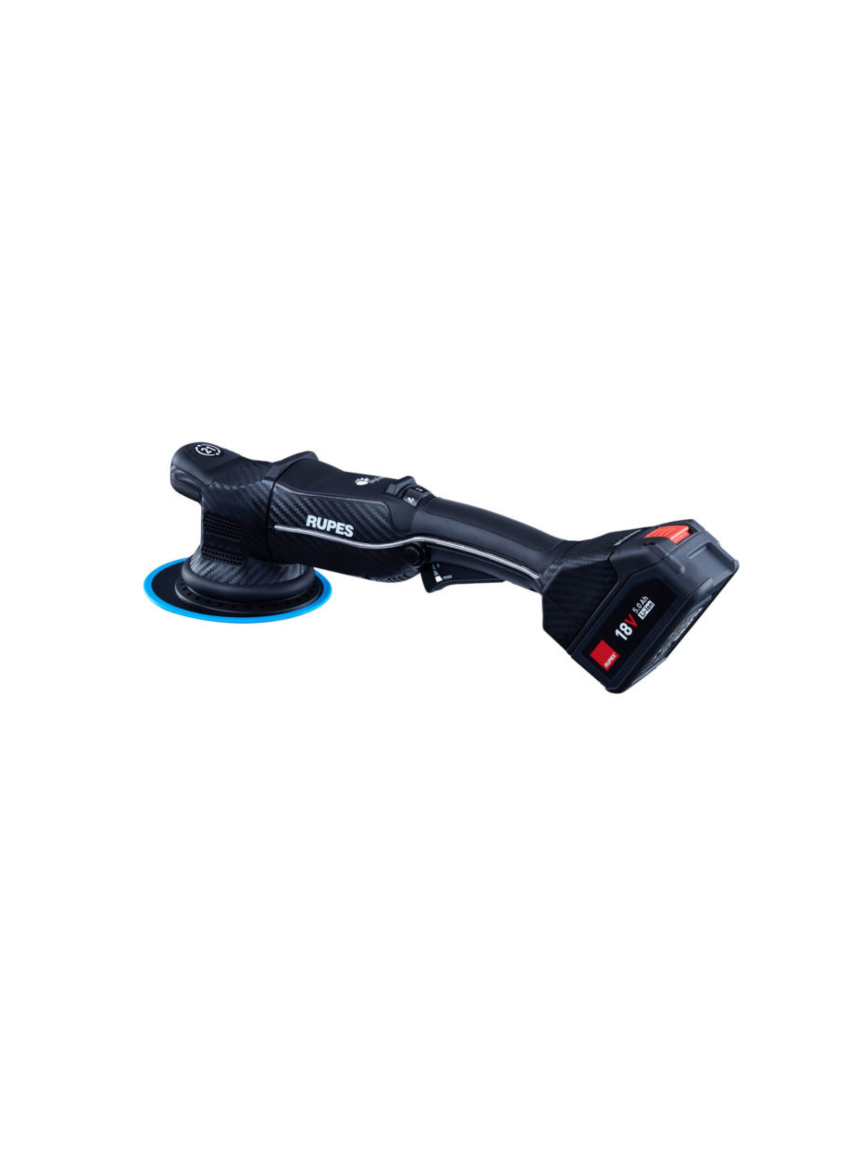RUPES Bigfoot HLR21 iBRID shown with battery, designed for both corded and cordless operation.