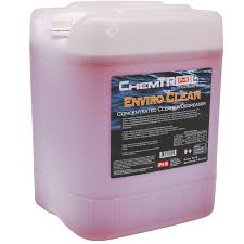 Five-gallon jug of P&S Enviro-Clean Concentrated Cleaner with citrus derivatives and solvents to dissolve grease.