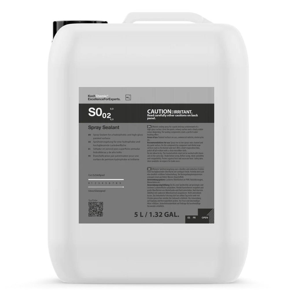 5L Koch-Chemie S0.02 Spray Sealant container for quick, hydrophobic protection and shine on vehicle surfaces.