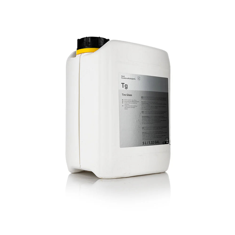 5L Koch-Chemie Tire Glaze, a solvent-based formula for restoring deep black shine and protection to tires.