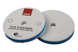 RUPES D-A COARSE Microfiber Extreme Cut Pad for fast cutting with dual-action and gear-driven orbital tools.