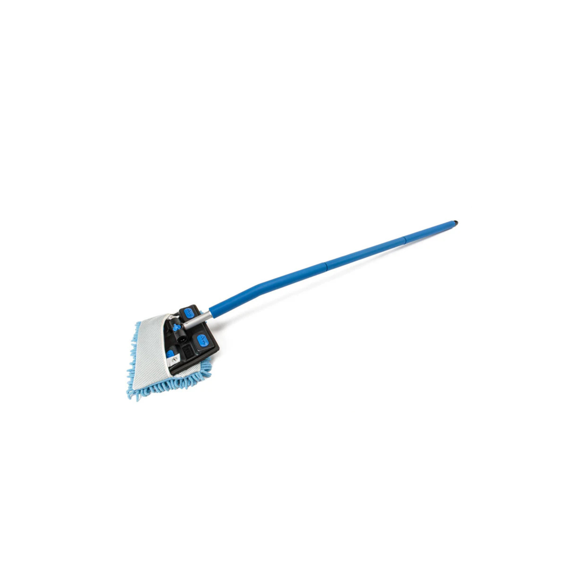 Blue Autofiber Mitt on a Stick PRO+ for extended reach cleaning of roofs, windshields, and hard-to-reach areas.