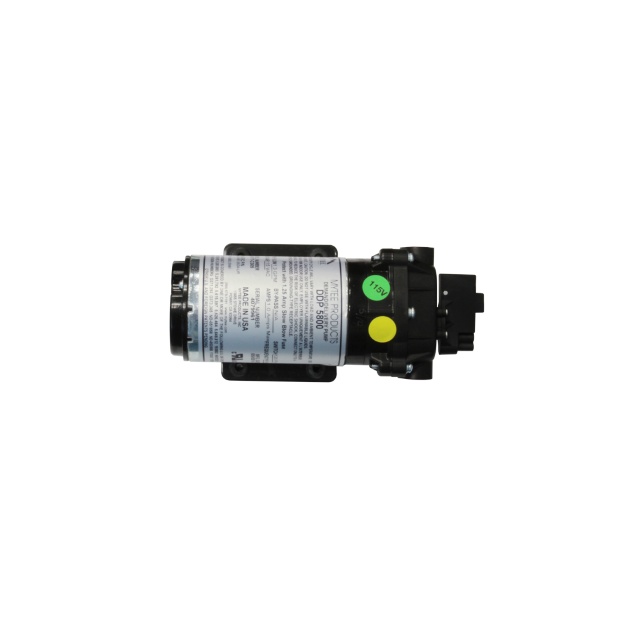 Mytee C305 120 PSI Demand Pump with wiring and metal mount for use in carpet extractors and cleaning systems.