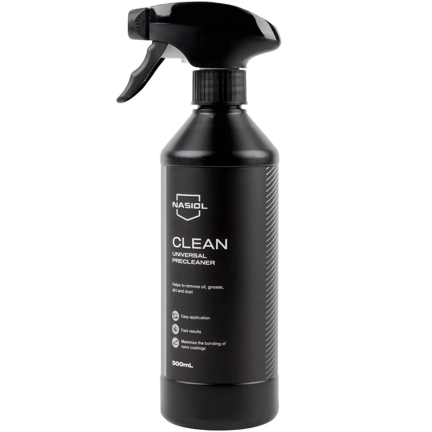Bottle of Nasiol Clean, an effective pre-coating surface cleaner for preparing car surfaces before nano coating.