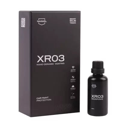 Bottle of Nasiol XR03, a nano ceramic coating offering up to 18 months of protection against scratches, UV, and contaminants.