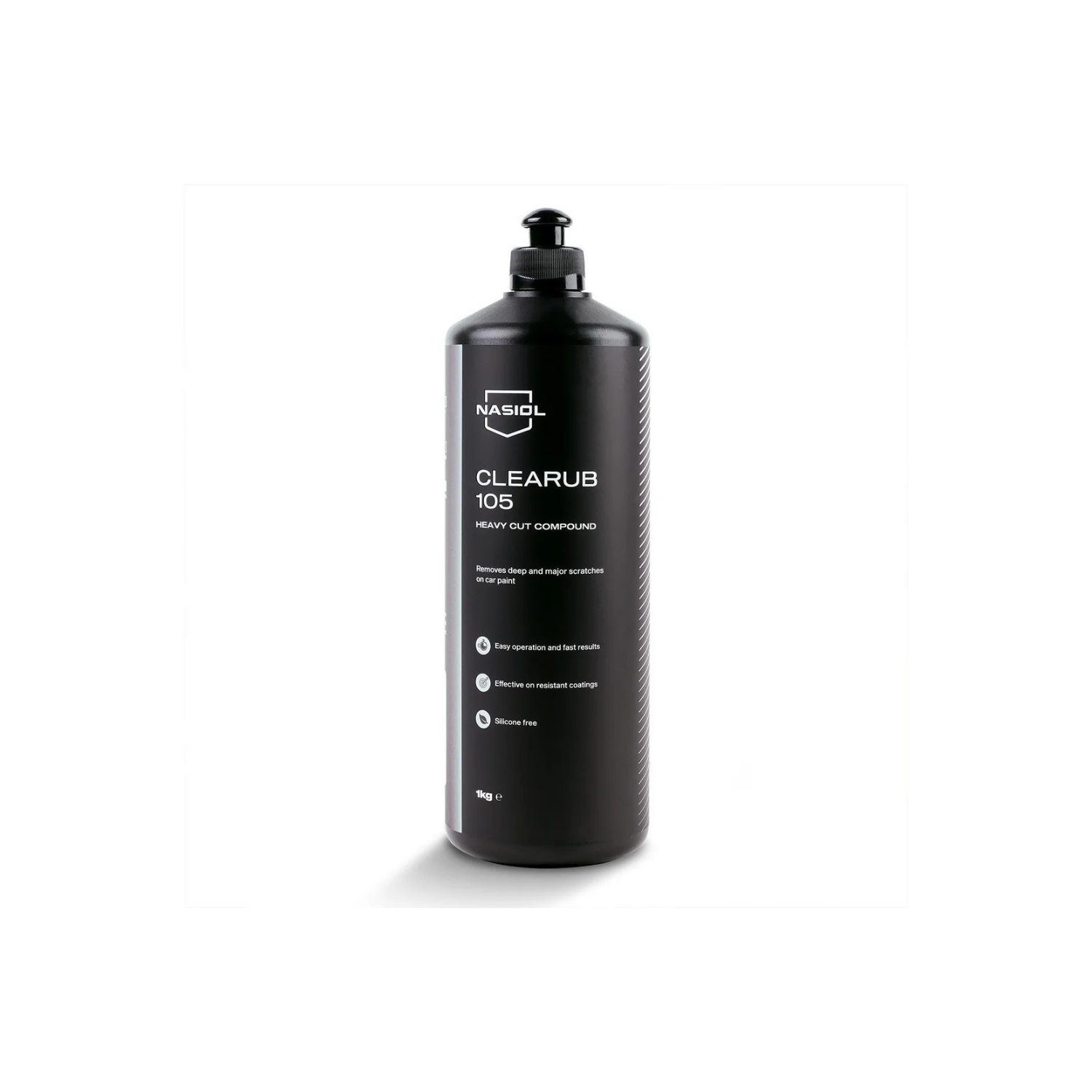 Nasiol CleaRub 105 Heavy Cut Compound removes deep scratches and defects, restoring gloss before final polishing.
