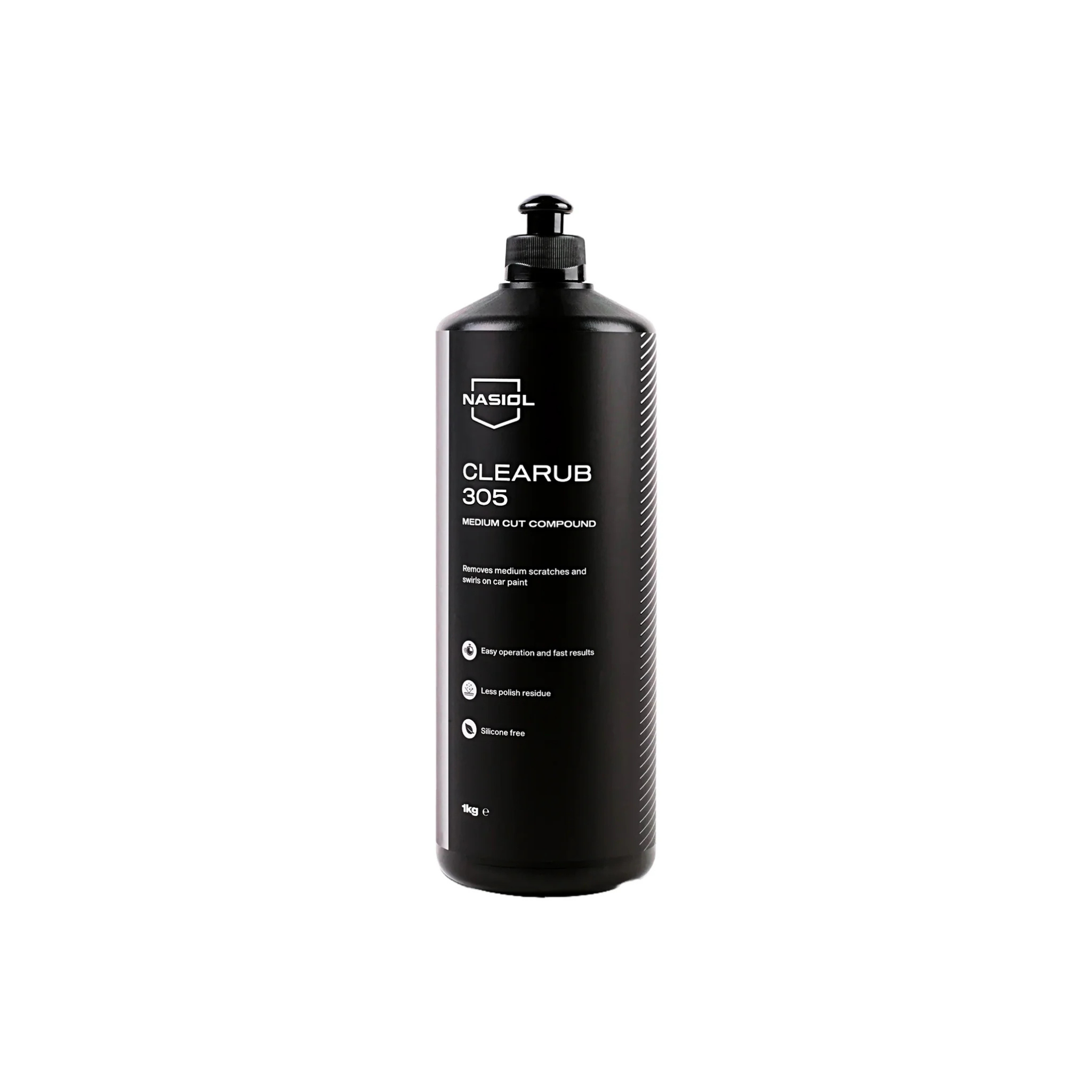 Nasiol CleaRub 305 Medium Cut Compound refines paint by removing moderate scratches and swirl marks for a glossy finish.