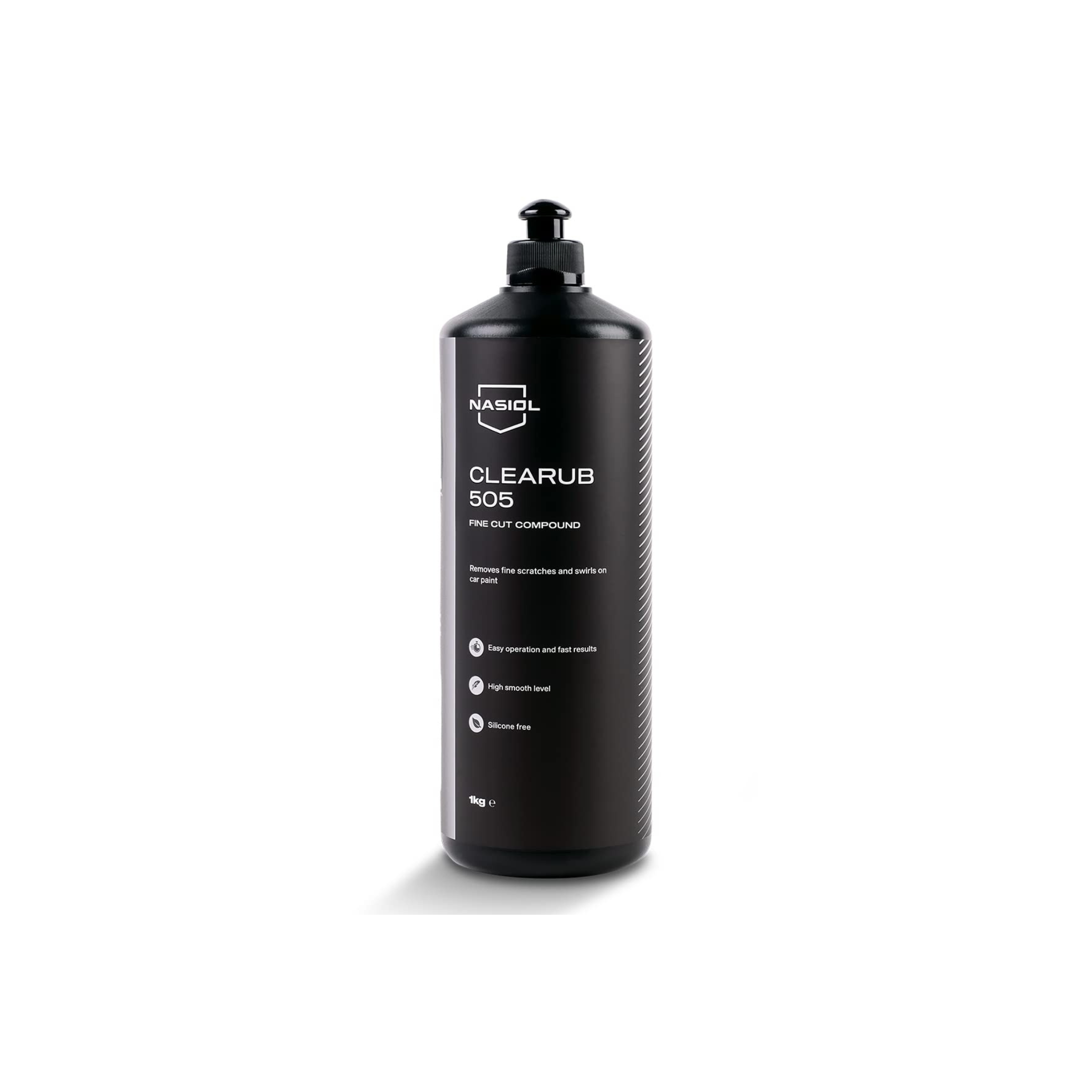 Nasiol CleaRub 505 Fine Cut Compound removes light swirls and haze, leaving paint glossy and ready for protection.