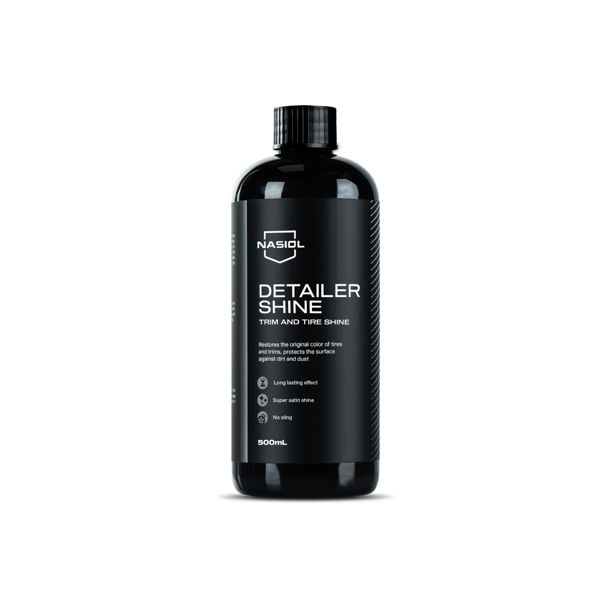 Bottle of Nasiol DetailerShine that restores deep color and shine to tires and trim with a long-lasting glaze finish.
