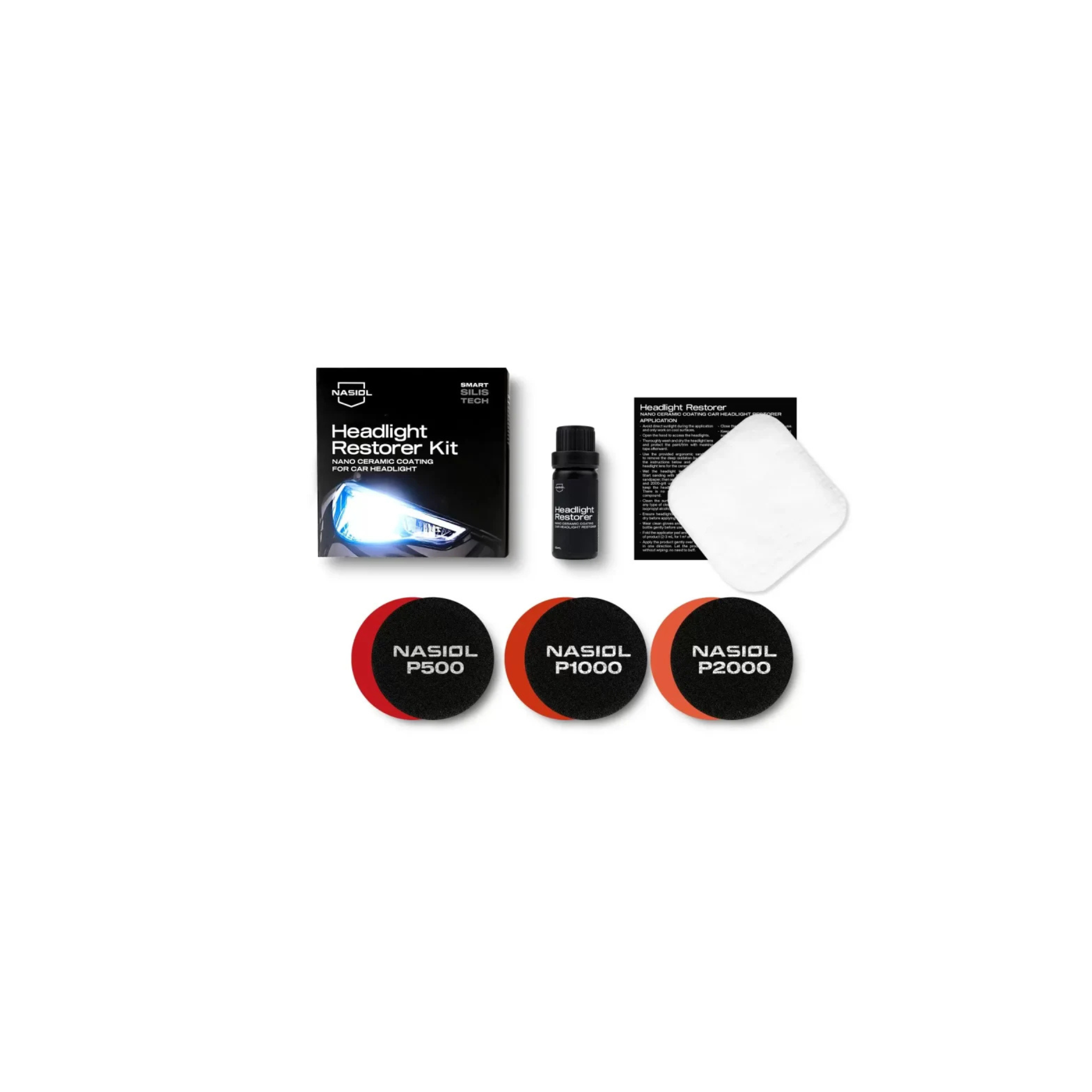 Overview of the Nasiol Headlight Restorer Kit for restoring clarity to foggy headlights and protecting them with a durable nano coating.