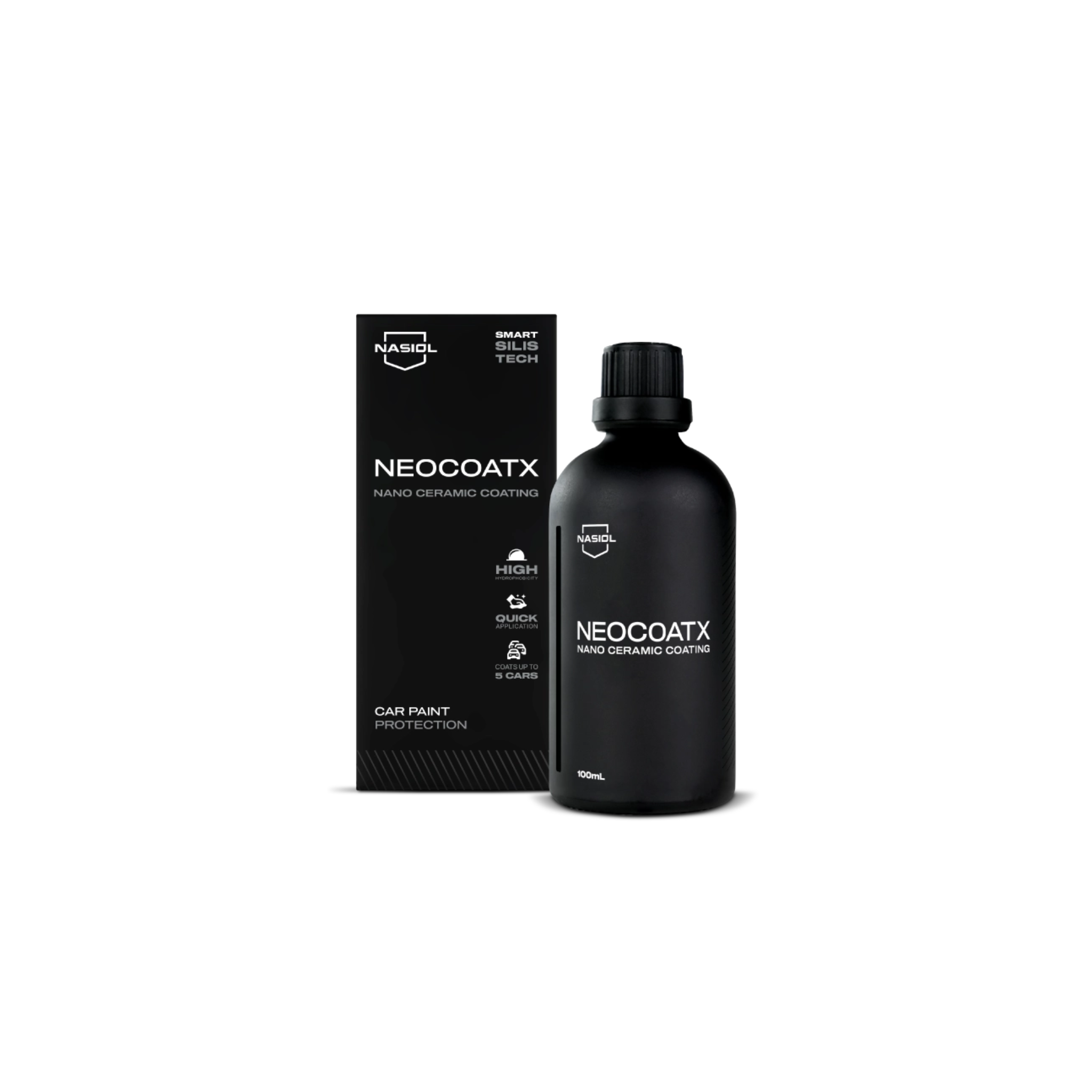 Nasiol NeoCoatX, an advanced nano ceramic coating that provides durable 1-year protection and high gloss finish for vehicles.
