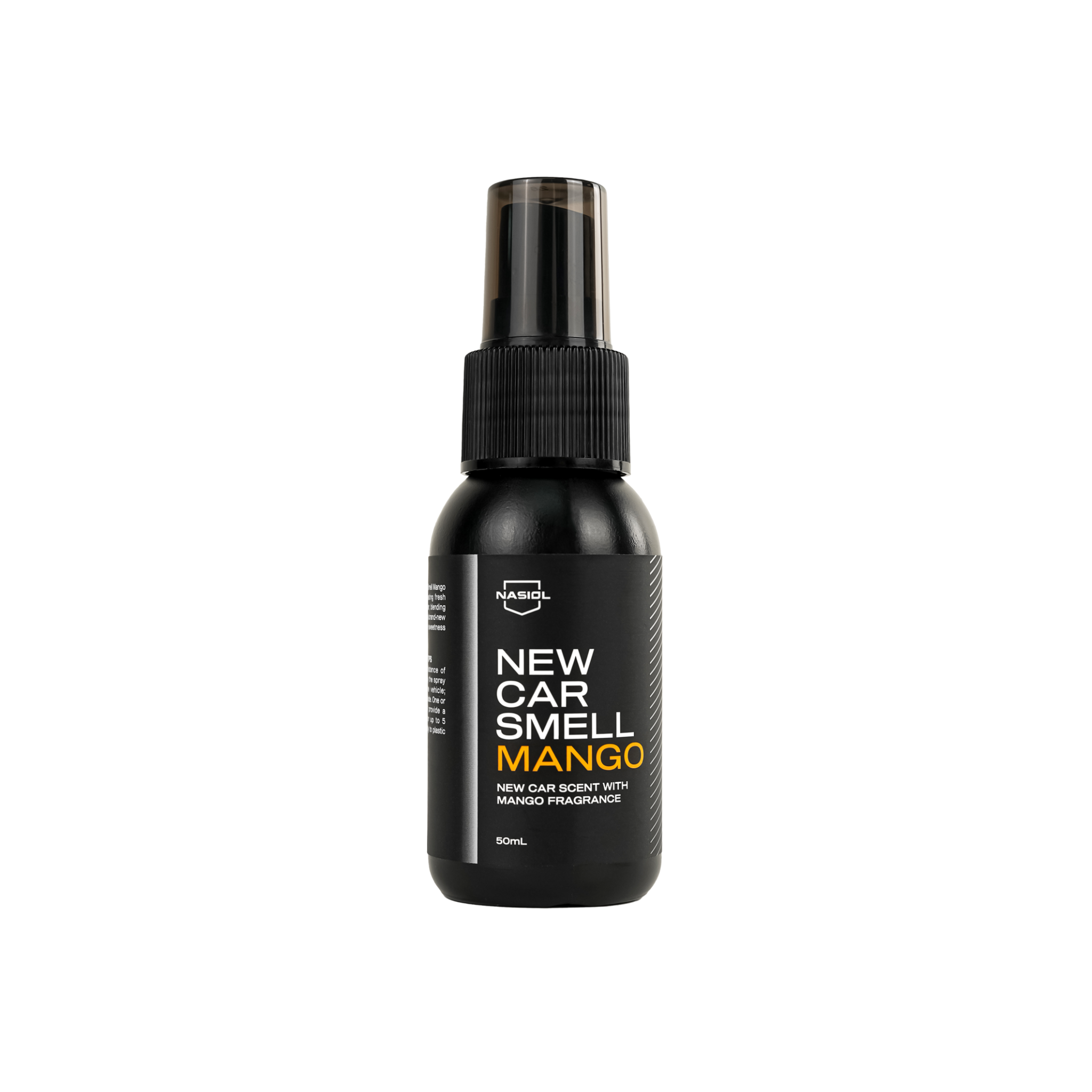50mL bottle of Nasiol New Car Smell Mango, a blend of new car scent and ripe mango that lingers without overwhelming.