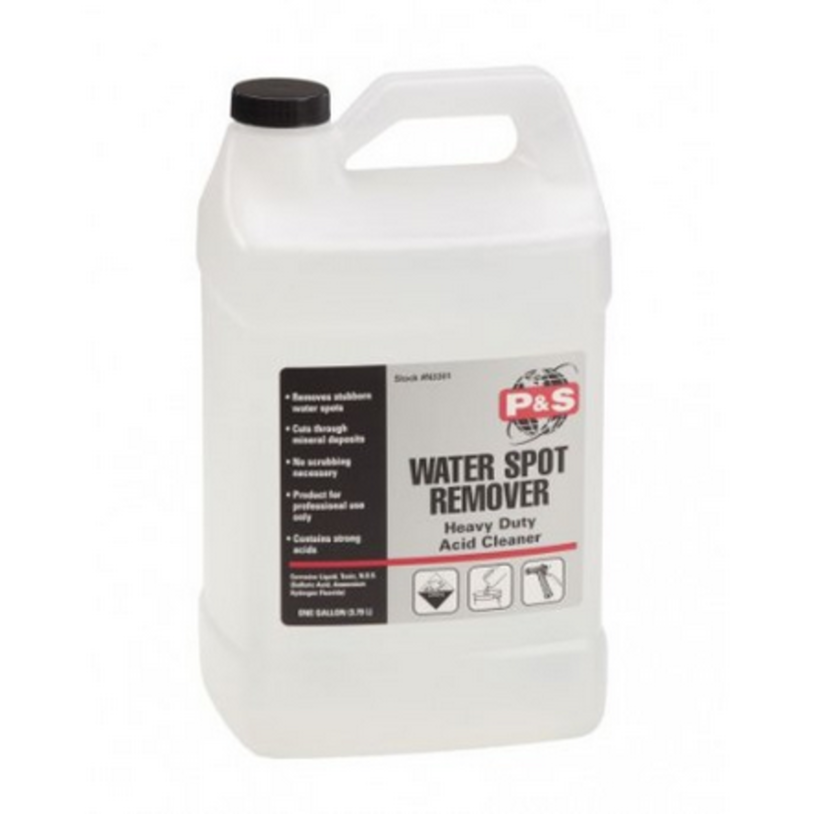 One-gallon jug of P&S Water Spot Remover, a heavy-duty acid cleaner that removes stubborn water spots without scrubbing.