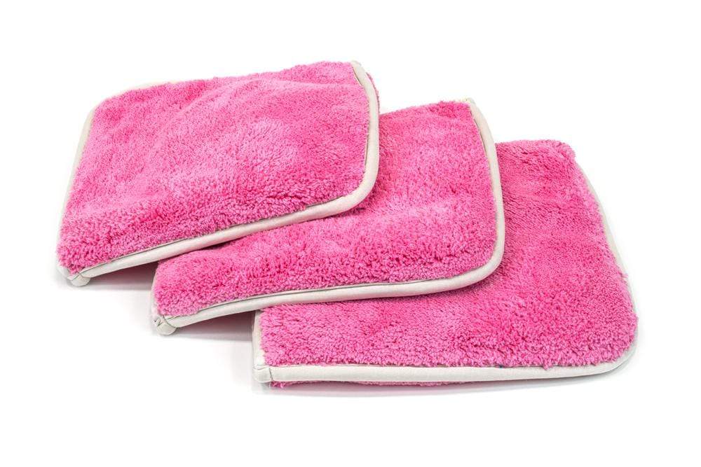Pink Autofiber Double Flip Rinseless Car Wash Microfiber Towels, 3-pack, for rinseless car washing and detailing.