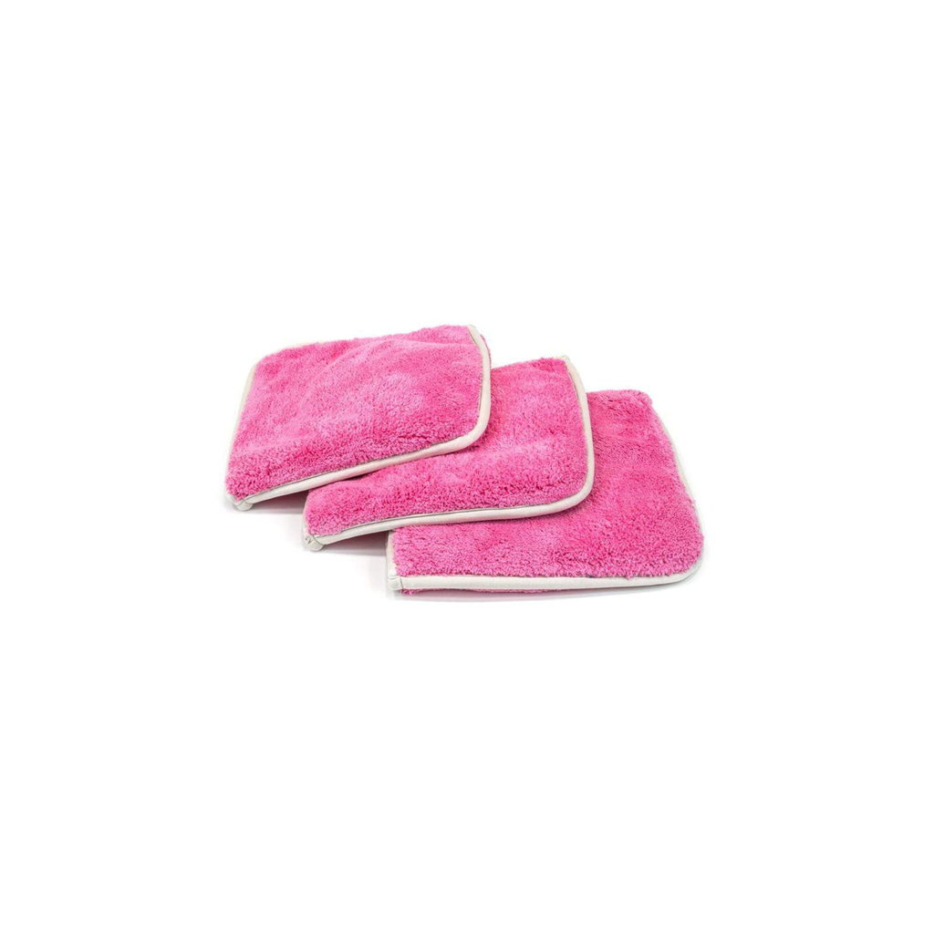 Pink Autofiber Double Flip Rinseless Car Wash Microfiber Towels, 3-pack, for rinseless car washing and detailing.