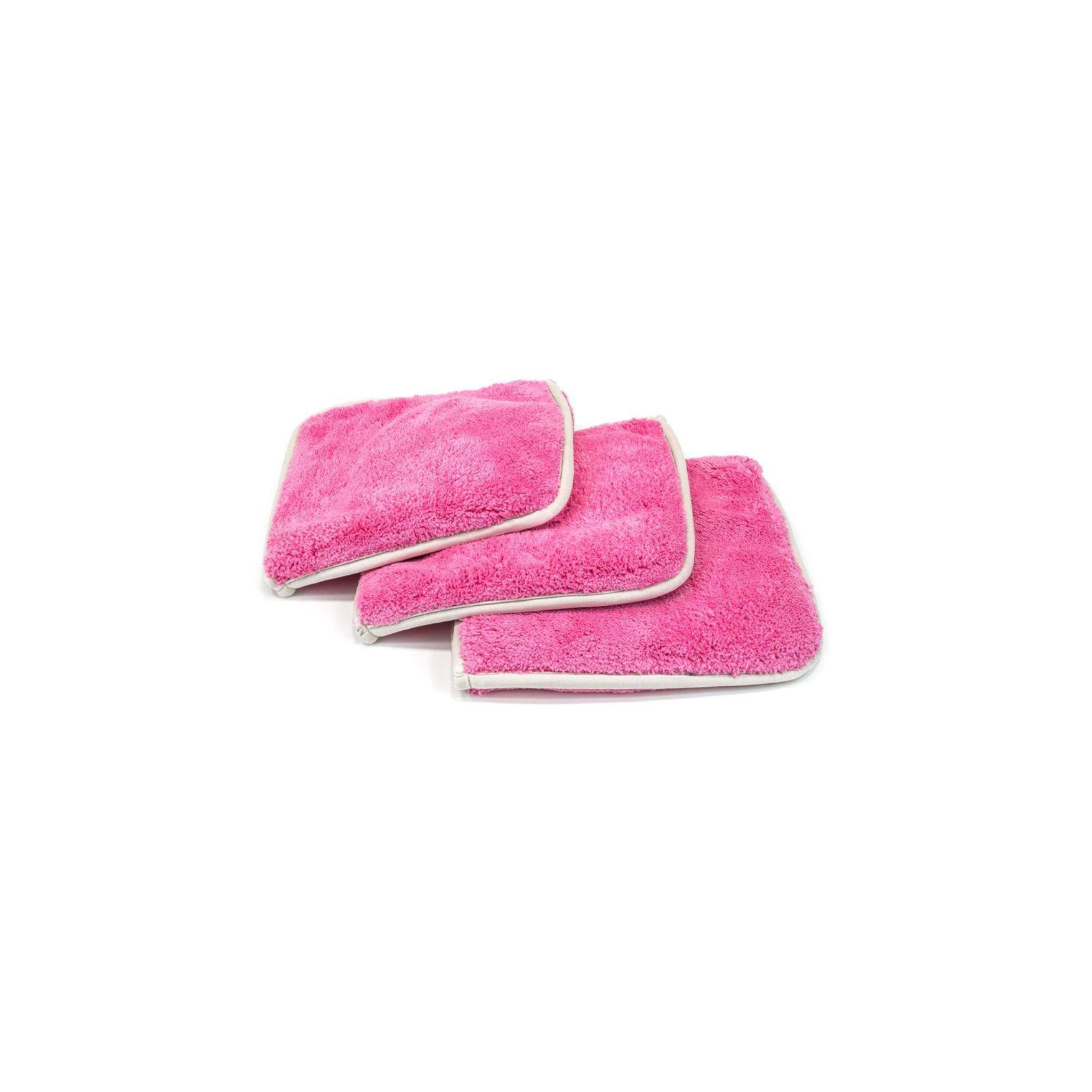 Pink Autofiber Double Flip Rinseless Car Wash Microfiber Towels, 3-pack, for rinseless car washing and detailing.