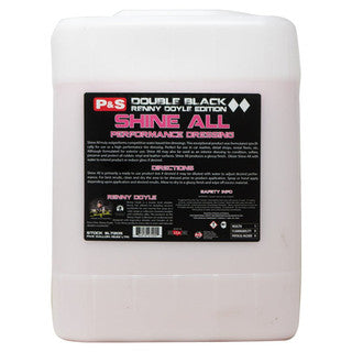 Five-gallon jug of P&S Shine All, a water-based dressing safe for interior and exterior surfaces.